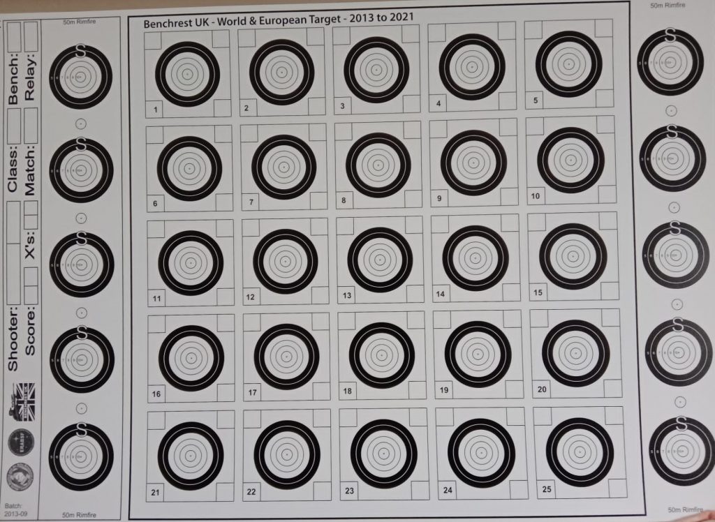 B/W Benchrest UK 50m Rimfire Practice Targets